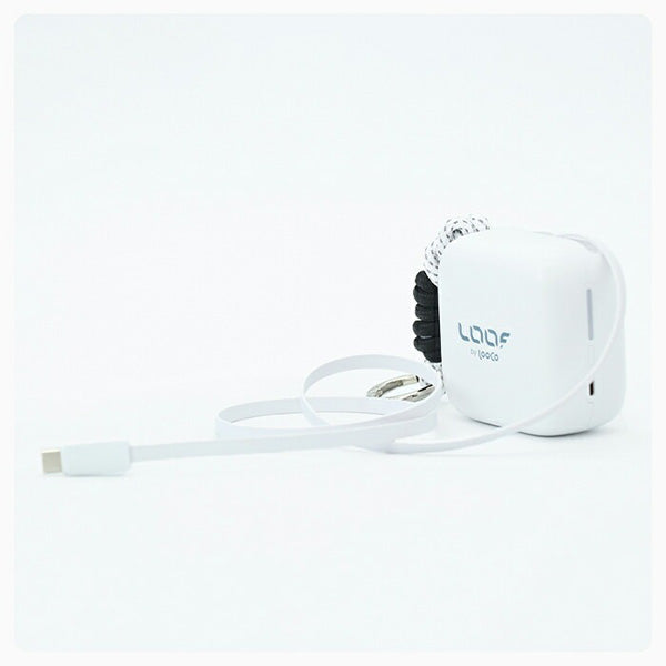 LOOF モバイルバッテリー 巻き取り式 リール 伸縮ケーブル 70cm 10000mAh